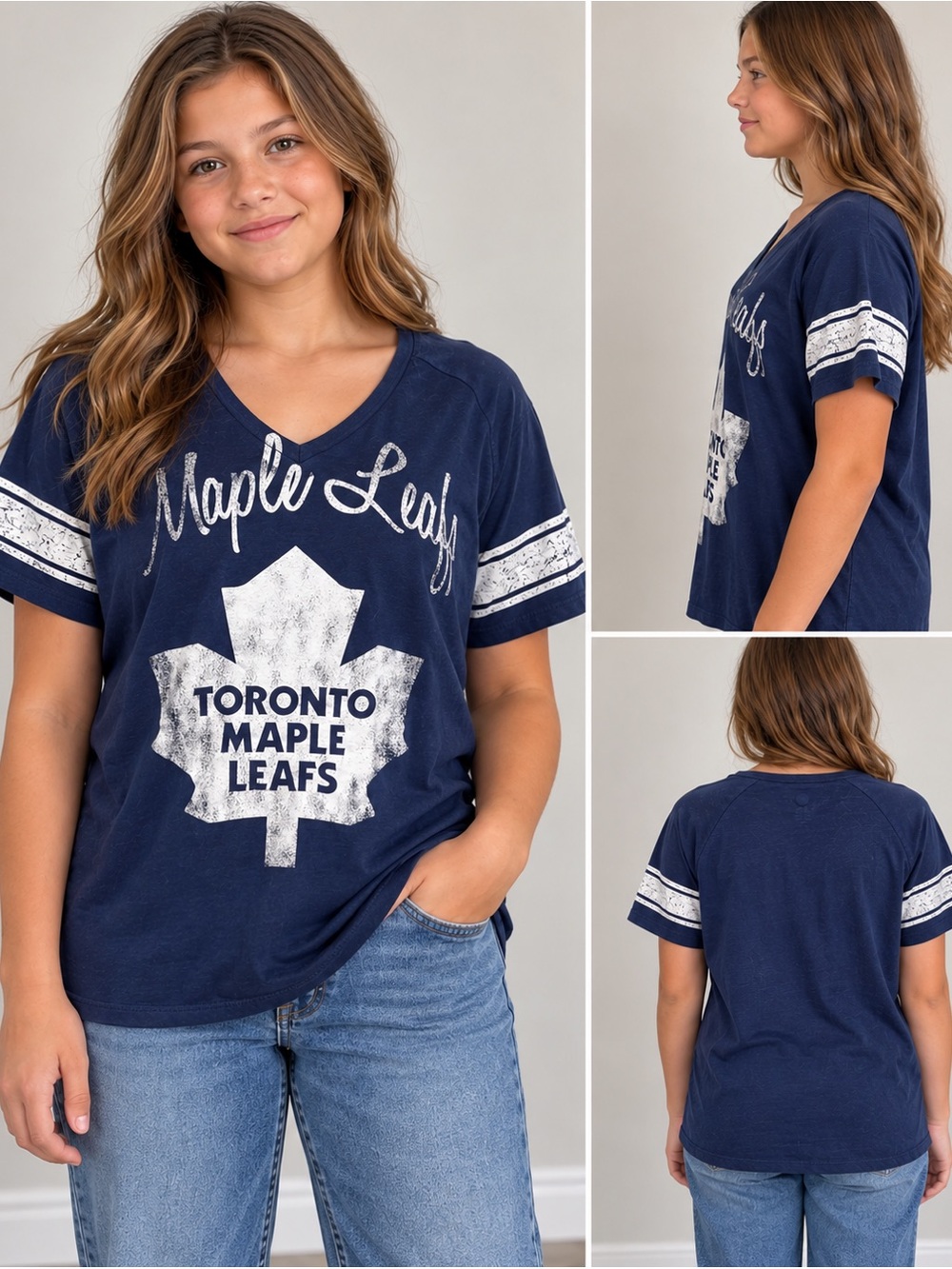 NHL Toronto Maple Leafs V-Neck T-Shirt Youth XL/15 – Navy Blue